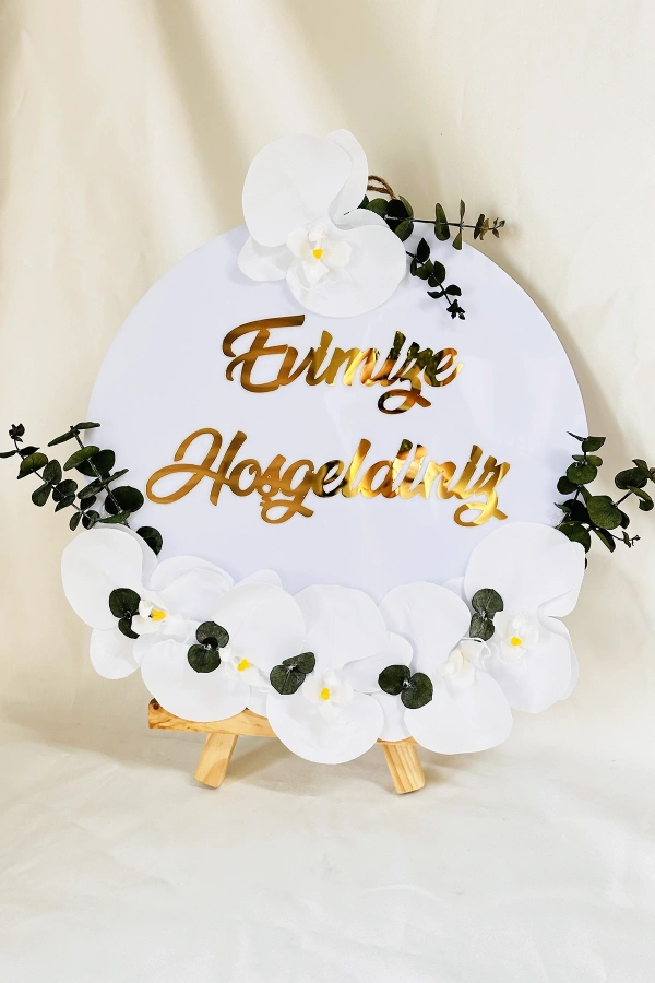 Evimize Hoşgeldiniz Kapı Süsü | Çiçekli Pleksi Kapı Süsü 30x30cm