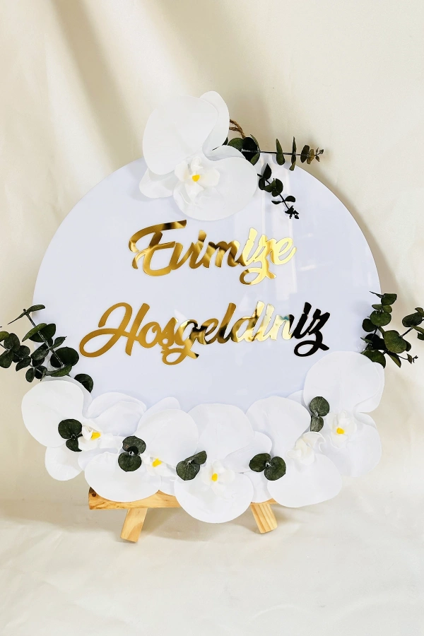 Evimize Hoşgeldiniz Kapı Süsü | Çiçekli Pleksi Kapı Süsü 30x30cm