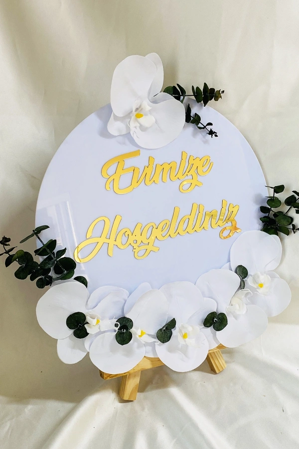 Evimize Hoşgeldiniz Kapı Süsü | Çiçekli Pleksi Kapı Süsü 30x30cm