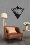 Geometric Dağ Figürlü Duvar Dekoru Siyah Ahşap Lazer Mdf