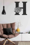 H Harfi Tag Duvar Tablosu Siyah Ahşap Lazer Mdf