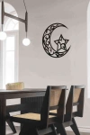Ay Yıldız Dekoratif Duvar Dekoru Siyah Ahşap Lazer Mdf