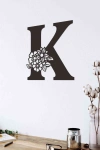 K Harfi Tag Duvar Tablosu Siyah Ahşap Lazer Mdf