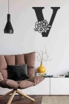 V Harfi Tag Duvar Tablosu Siyah Ahşap Lazer Mdf