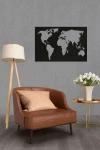 Dünya Haritası Dekoratif Duvar Tablosu Siyah Ahşap Lazer Mdf
