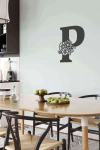 P Harfi Tag Duvar Tablosu Siyah Ahşap Lazer Mdf