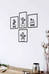 Kaktüs Seti 4 Lü Duvar Dekoru Tablosu Siyah Ahşap Lazer Mdf