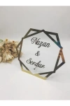 28x25 Cm Altıgen Masaüstü Pleksi Isimlik Söz Nişan Kına Gold