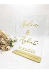25x20 Cm Masa Üstü Pleksi Isimlik Söz Nişan Kına Gold