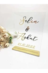 25x20 Cm Masa Üstü Pleksi Isimlik Söz Nişan Kına Gold
