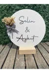 Ahşap, Çiçekli, Süslü, Gümüş Pleksi Söz Nişan Masa Üstü İsimlik Gümüş Renk
