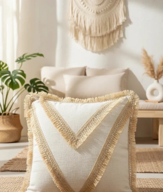 Özel Tasarım Tekli Keten Krem Kırlent 2 Adet Kırlent Kılıfı (43 X 43)