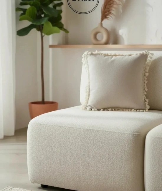 Bej Ponponlu Kırlent Kırlent 2 Adet Kırlent Kılıfı(43 X 43)