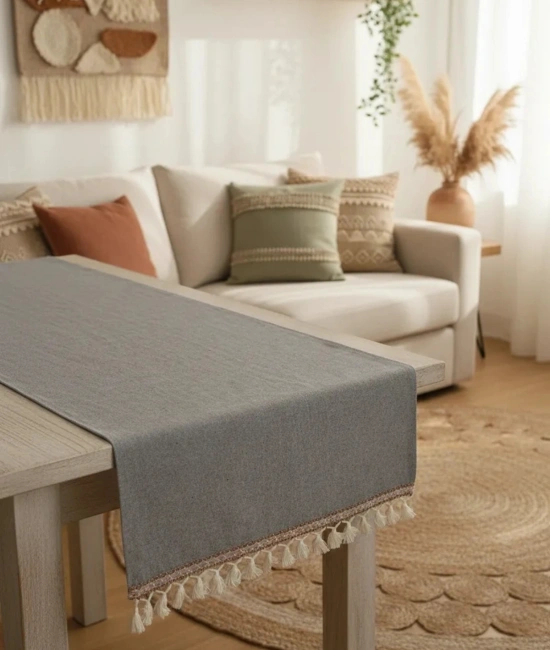 Keten Gri Antrasit Şeritli Ponpon Runner 150 X 45