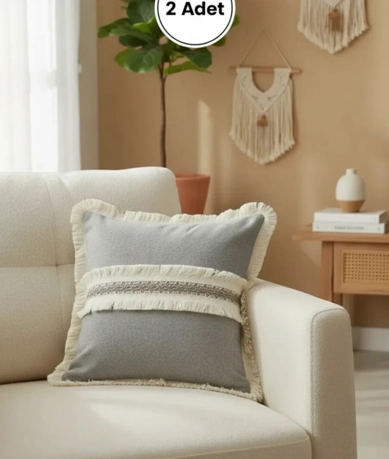 Antrasit Keten Jüt Dantelli Kırlent Kırlent Kılıfı 43 X 43
