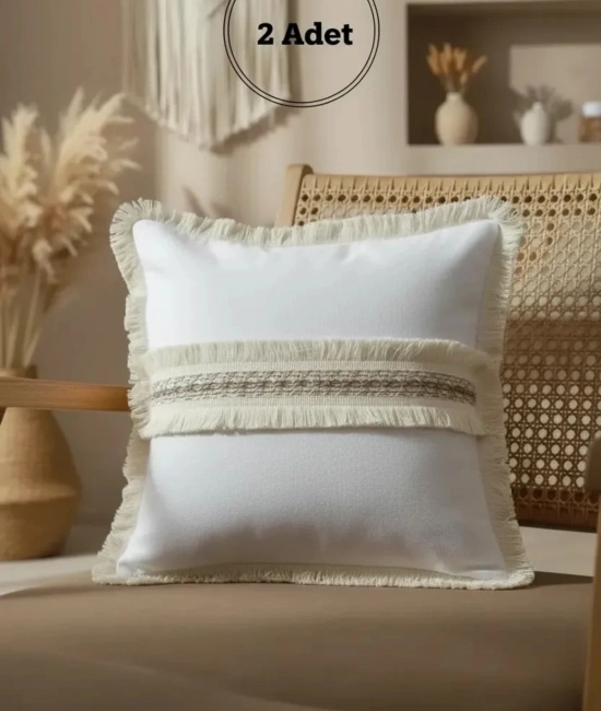 Beyaz Keten Jüt Dantelli Kırlent Kırlent Kılıfı 43 X 43