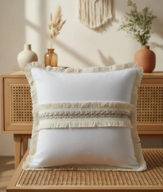 Beyaz Keten Jüt Dantelli Kırlent Kırlent Kılıfı 43 X 43