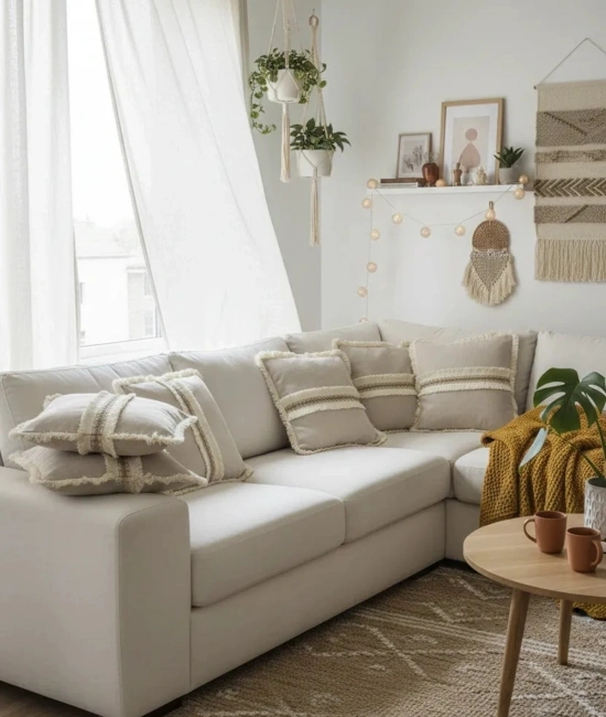 Bej Keten Jüt Dantelli Kırlent Kırlent Kılıfı 43 X 43