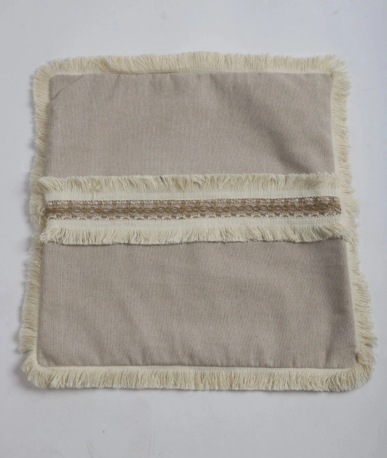 Bej Keten Jüt Dantelli Kırlent Kırlent Kılıfı 43 X 43