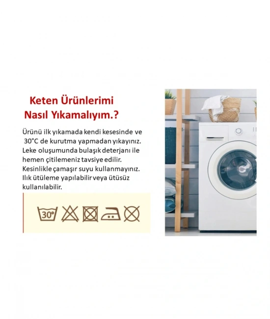 Üç Püsküllü Keten Krem Kırlent Kırlent Kılıfı (35 x 55)