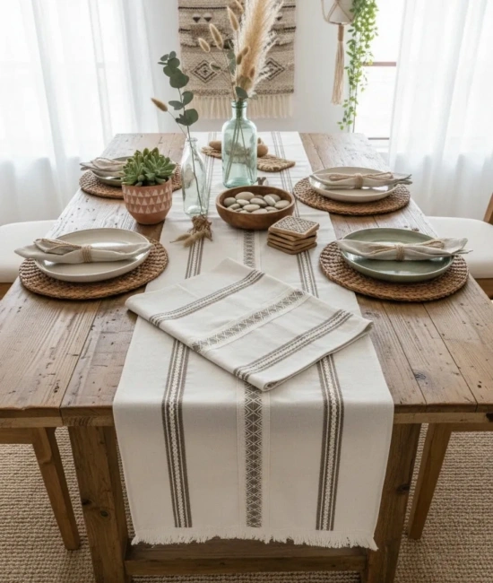 Keten Üstü 3 Dantelli Püsküllü Runner (50 x150)