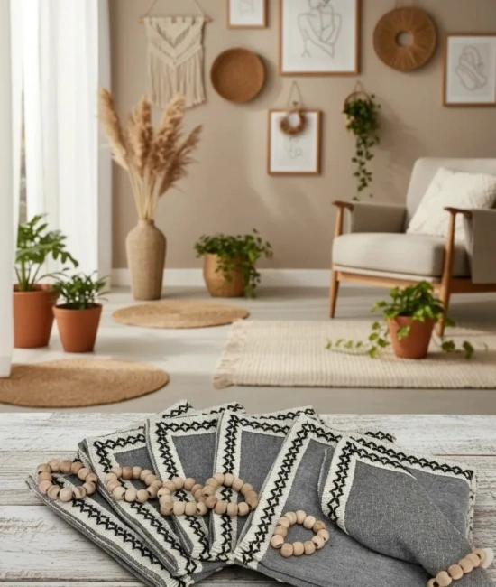 ANTRASİT Siyah Şeritli Peçete 40x40 TOKA HEDİYELİ 6LI