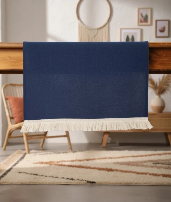 Premium Keten Lacivert Püsküllü Runner Masa örtüsü(45 x 150)