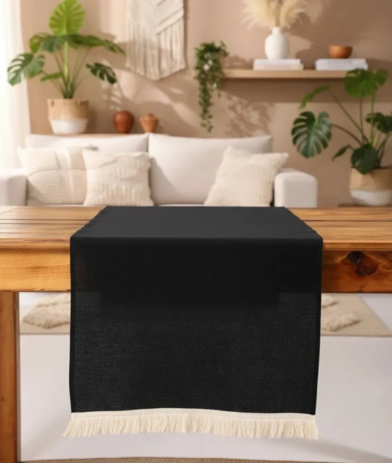 Premium Keten Siyah Püsküllü Runner Masa Örtüsü(45 x 150)