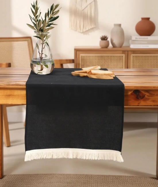 Premium Keten Siyah Püsküllü Runner Masa Örtüsü(45 x 150)