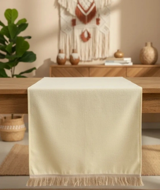 Premium Keten Sarı Püsküllü Runner Masa Örtüsü(45 x 150)