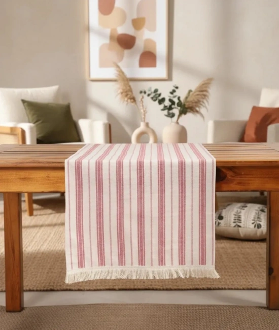 Bordo Çizgili Püsküllü Runner Masa Örtüsü(45 x 150)