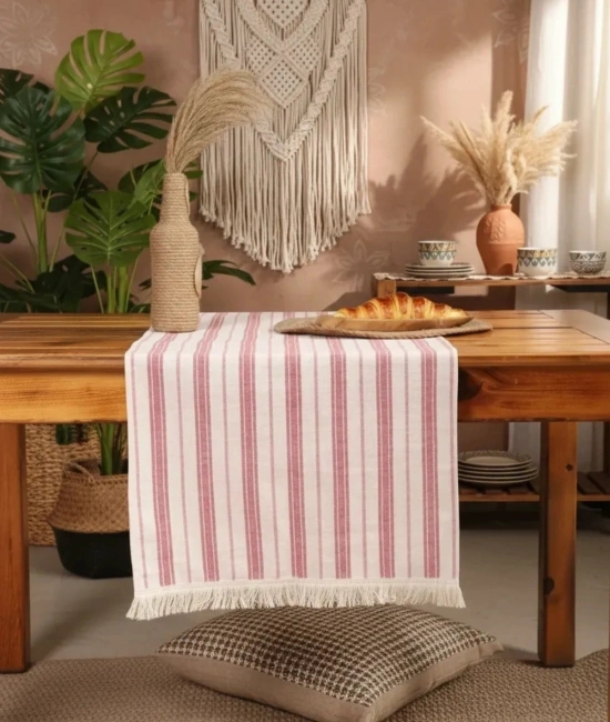Bordo Çizgili Püsküllü Runner Masa Örtüsü(45 x 150)