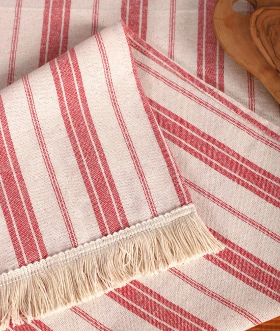 Bordo Çizgili Püsküllü Runner Masa Örtüsü(45 x 150)