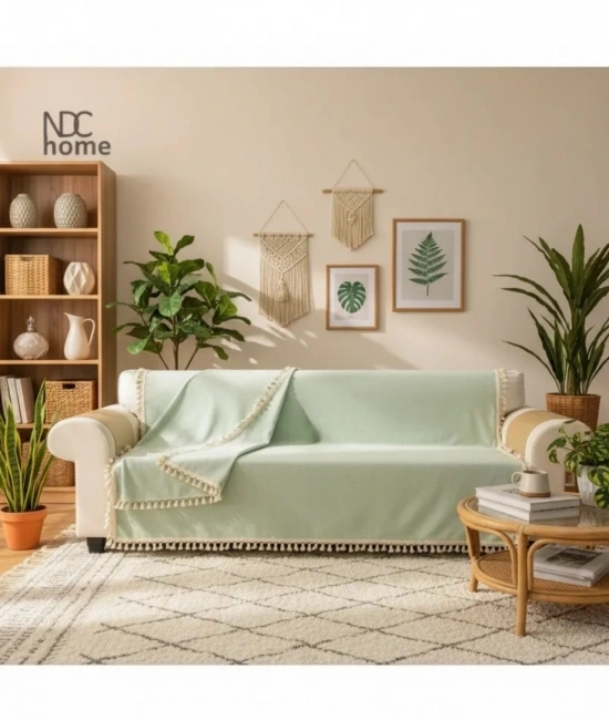 Premium Keten Adaçayı Ponponlu  Koltuk Örtüsü (170 x 220)