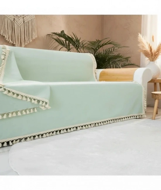 Premium Keten Adaçayı Ponponlu  Koltuk Örtüsü (170 x 220)