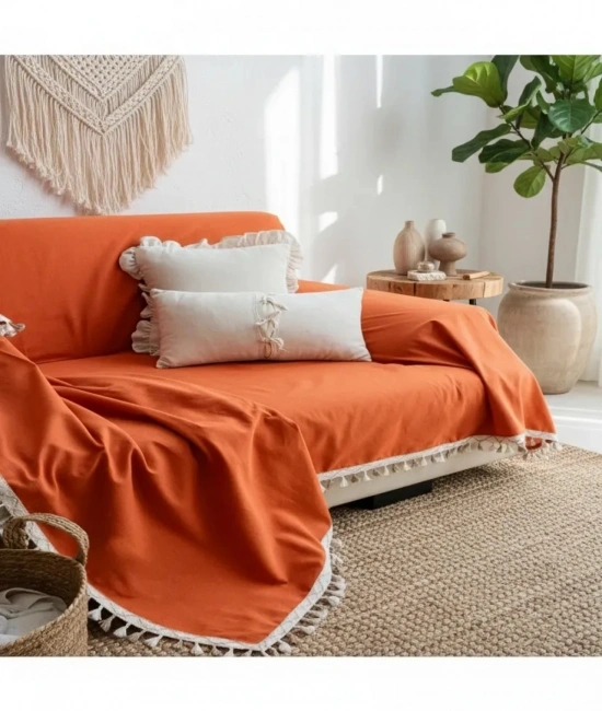 Premium Keten Tarçın KAHVERENGİ Ponponlu Koltuk Örtüsü (170 x 210)