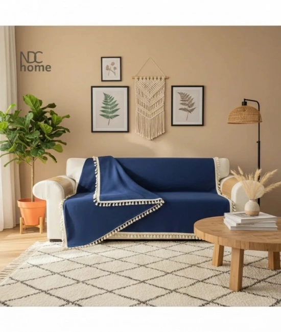 Premium Keten Lacivert  Ponponlu  Koltuk Örtüsü (170 x 220)