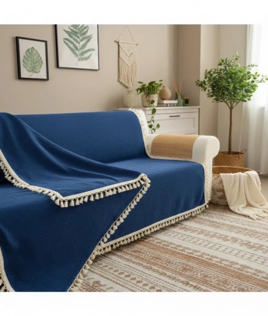 Premium Keten Lacivert  Ponponlu  Koltuk Örtüsü (170 x 220)