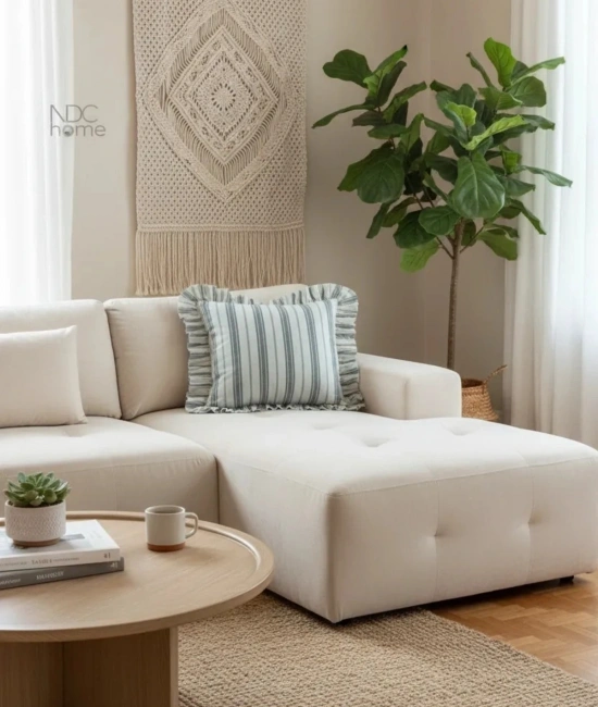 Premium Keten Gri Kalın Çizgili Fırfırlı KIrlent Kırlent Kılıfı (43 x 43 )