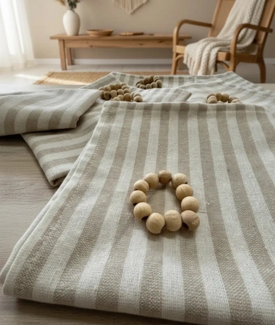 Sütlü  Kahve Keten Çizgili6 lı  Peçete Takımı (Toka Hediyeli )