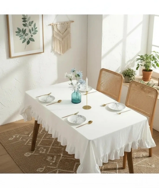 Premium Keten Beyaz Fırfırlı Masa Örtüsü