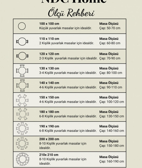 Premium Keten HAKİ Yuvarlak HAM PONPONLU Masa Örtüsü