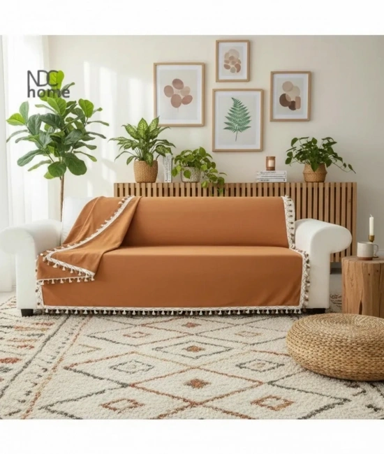 Premium Keten Tarçın [ TARÇIN] Ponponlu Koltuk Örtüsü (170 x 220
