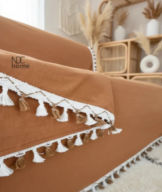 Premium Keten Tarçın [ TARÇIN] Ponponlu Koltuk Örtüsü (170 x 220