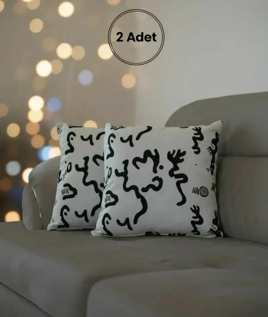 Soyut Desenli Dekoratif Kırlent Kılıfı – Siyah Beyaz Modern Tasarım 45 x 45 cm