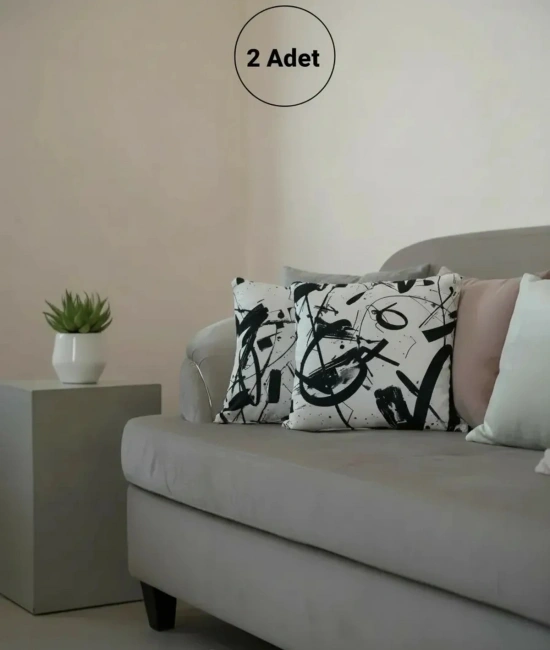 Soyut Desenli Modern Dekoratif Kırlent – Siyah Beyaz Dijital Baskı 45 x 45 cm