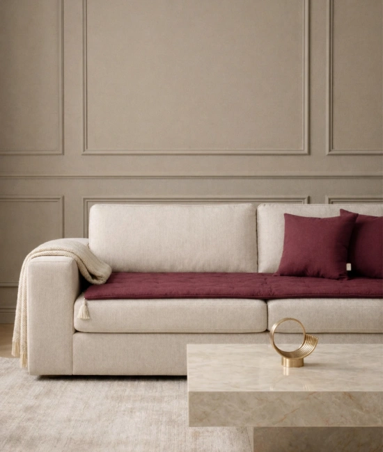 Luxury Keten Koltuk Pedi / Şiltesi [Kırlentli] - Bordo
