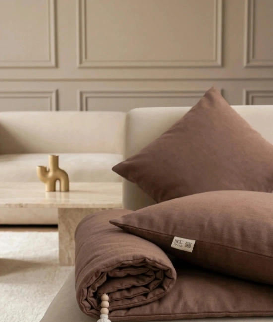 Luxury Keten Koltuk Pedi / Şiltesi [Kırlentli] - Kahverengi