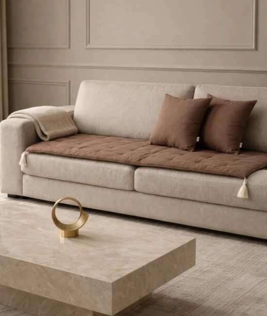 Luxury Keten Koltuk Pedi / Şiltesi [Kırlentli] - Kahverengi