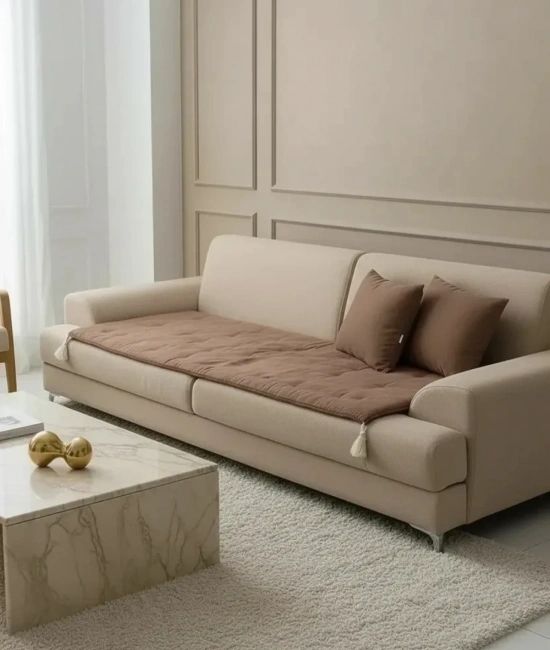 Luxury Keten Koltuk Pedi / Şiltesi [Kırlentli] - Kahverengi